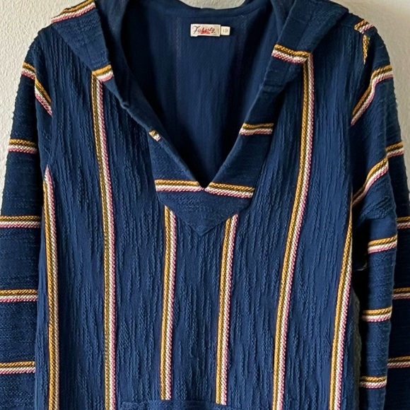 FAHERTY Seabrook Poncho Sz Large Baja Navy Sayulita Stripe Hoodie Pullover Blue - Picture 6 of 13
